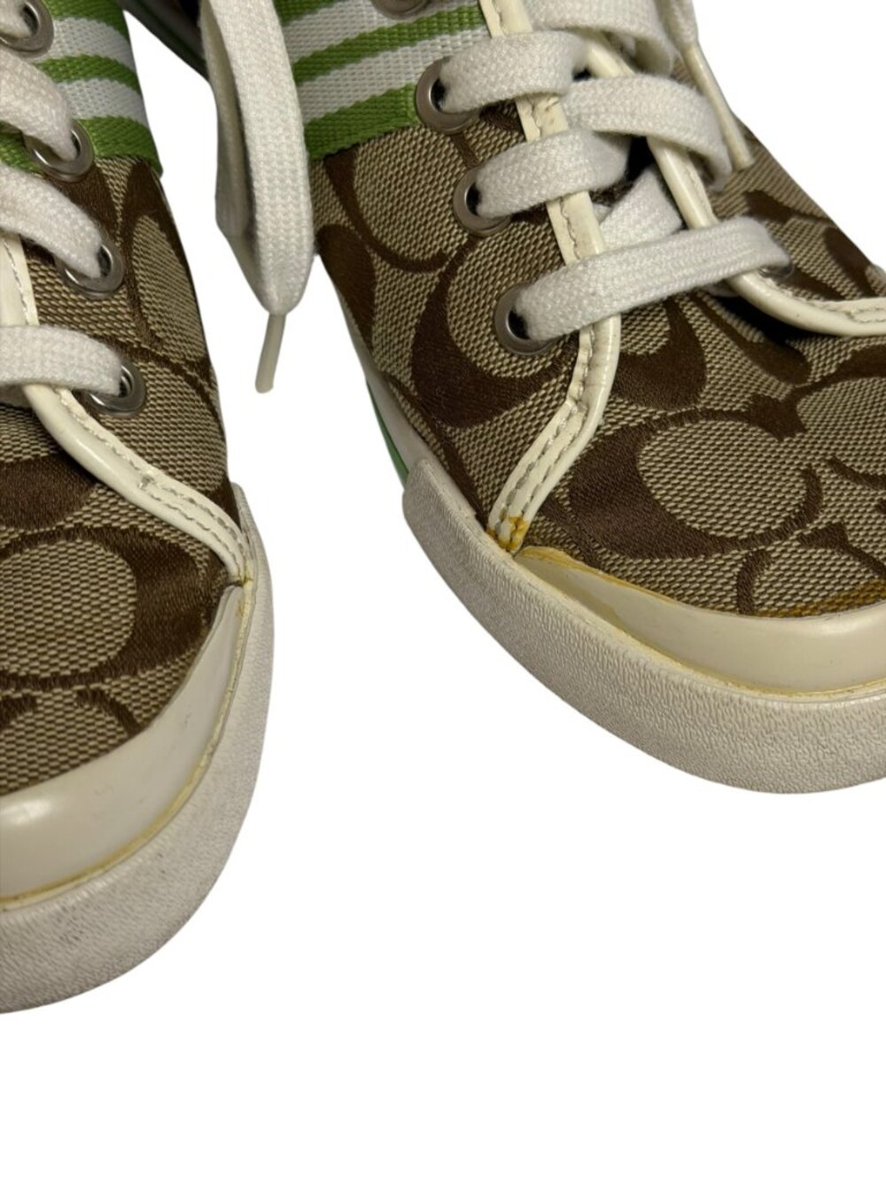 Coach Folly Signature Womens Sneakers Canvas Logo Tan Grass White 6 - Picture 10 of 10